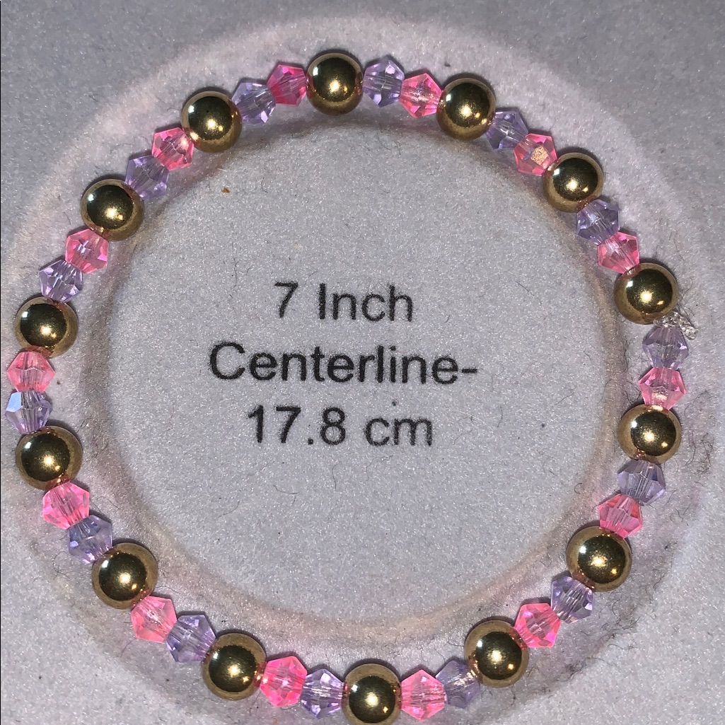 Pink And Purple Crystal Stretch Bracelet With Gold Balls